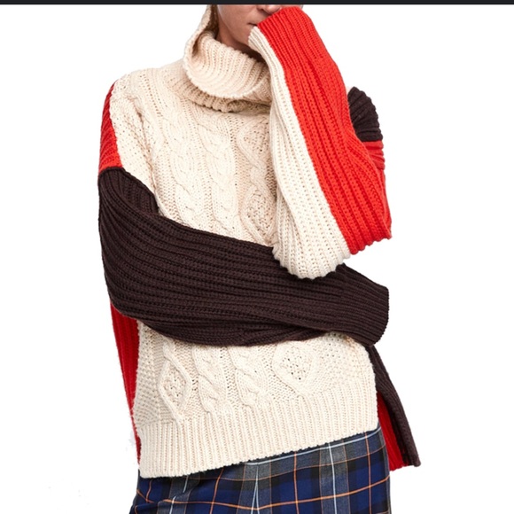 Zara Sweaters - Zara Colorblock Cable Knit Turtleneck Sweater